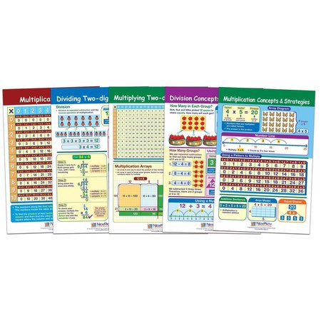 NEWPATH LEARNING Math Bulletin Board Chart Set, Multiplication + Division, Set of 5 93-3503